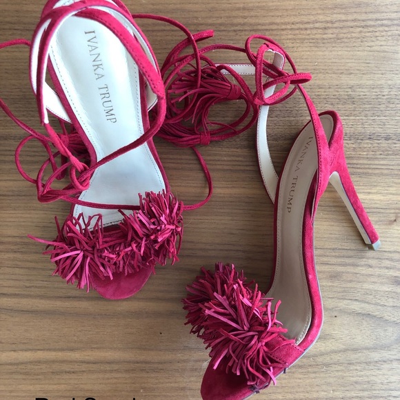 Ivanka Trump Shoes - Red Suede ankle wrap heels